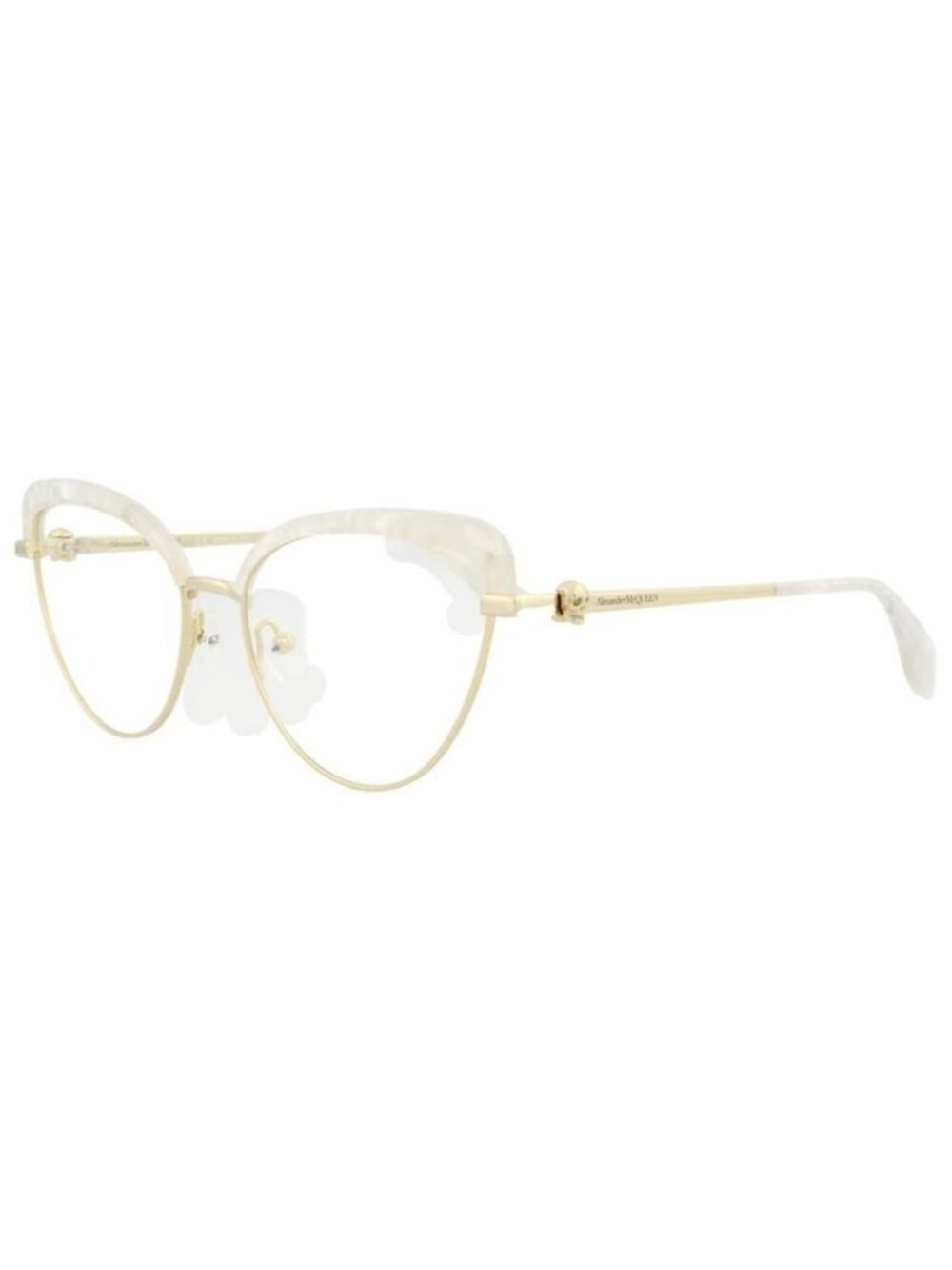 New Alexander McQueen Womens Cat Eye Gold Gold Transparent Fashion Designer Eyeg